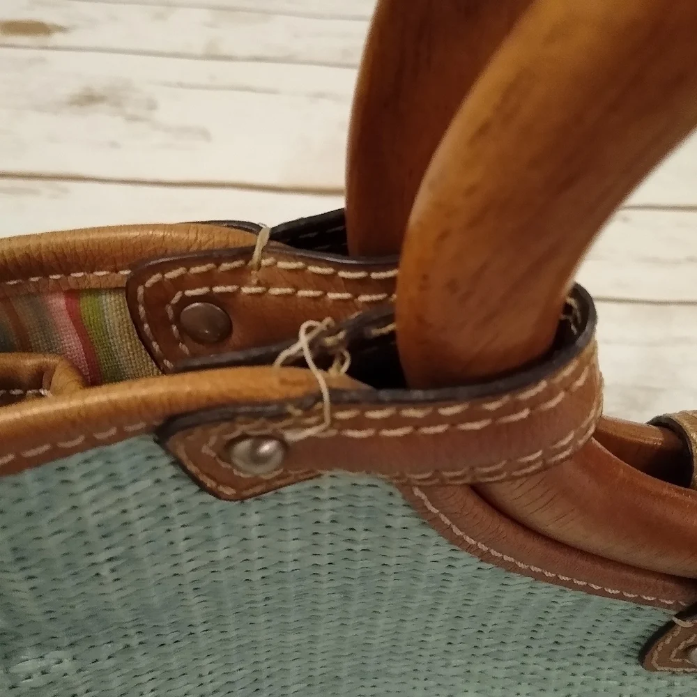 Fossil Woven Rattan Soft Seafoam Green Satchel Bag - Picture 15 of 16